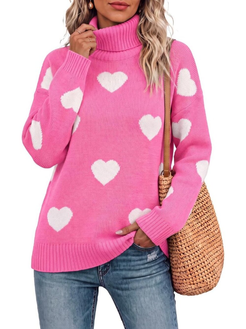 Cozy Oversized Turtleneck Sweater Tunic for Women - Fall Chunky Knit Pullover
